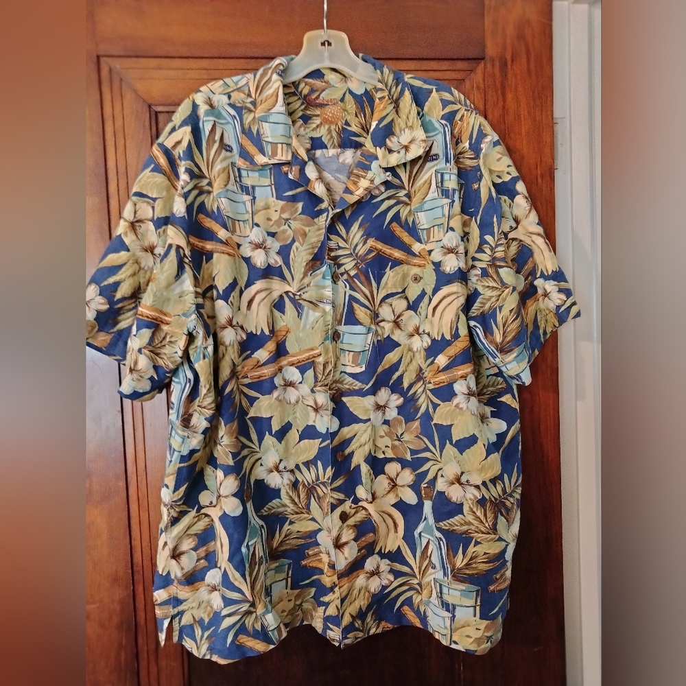 Linen Hawaiian Shirt with Alcohol Pattern